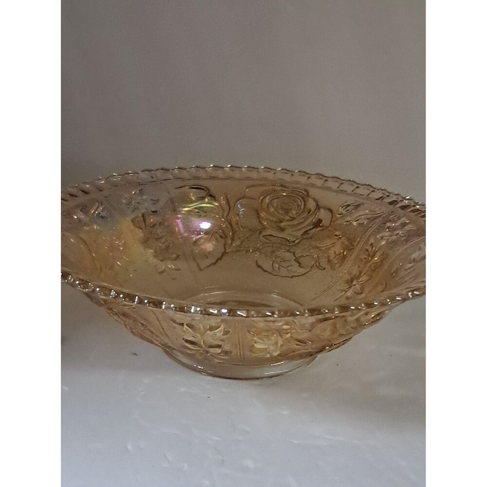 vintage Imperial Glass marigold carnival glass bowl in the "Lustre Rose"